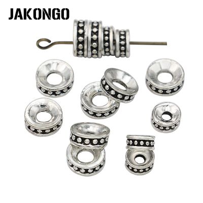 JAKONGO 40pcs Antique Silver Plated Round Spacer Beads for Jewelry Making Bracelet Loose Beads DIY Handmade Accessories Headbands