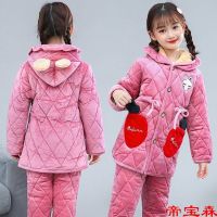 [COD] Childrens pajamas winter thickened flannel suit girl boy baby three-layer quilted warm home clothes