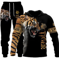 The Tiger 3D Printed Mens Sweatshirt Hoodies Set Mens Lion TracksuitPulloverJacketPants Sportswear Autumn Winter Male Suit