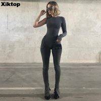 Xiktop สีเทา Denim Ropa All-In-One เซ็กซี่บอดี้สูทผู้หญิง Y2k Streetwear Jean ชุดแขนเดี่ยว Mujer Bodycon Jumpsuit