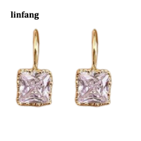 Linfang แฟชั่นใหม่ผู้หญิงสีดำและสีขาวเพชรชุดเพทายต่างหูบุคลิกภาพของผู้หญิงตารางต่างหูพรรคของขวัญวันเกิด