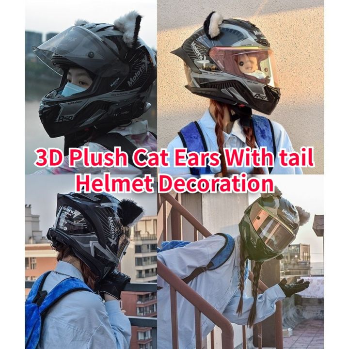 2pcs-creative-cute-motorcycle-helmet-3d-plush-cat-ears-with-tail-helmet-decor-sticker-cosplayer-styling-excluding-helmets