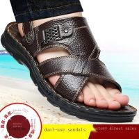 Outside in the summer of 2022 the new leather sandals men casual wear dad amphibious slippers male elderly beach shoes