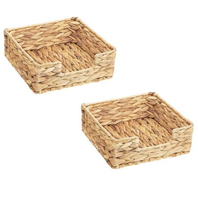 2PCS Bathroom Disposable Guest Towel Holder Long Seagrass Woven Rattan Wicker Table Hand Guest Towel Basket Tray