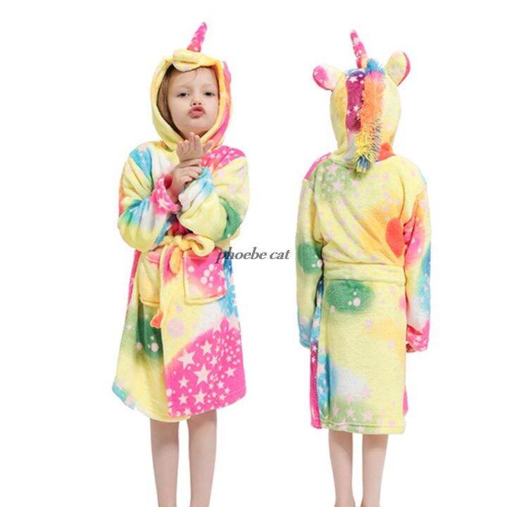 xiaoli-clothing-เด็ก-toweling-unicorn-robe-soft-bath-robe-เด็กวัยหัดเดิน-nightrobe-ชุดนอนการ์ตูนสัตว์-casual-home-เด็กทารกเสื้อคลุมอาบน้ำ