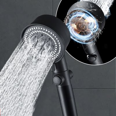 5 Modes Water Saving Shower Head Black High Pressure Turbo Shower One-key Stop Water Shower Head With Small Fan  For Bathroom  by Hs2023