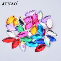 JUNAO 7x15mm Color Rhinestones Flat Back Glue Stones Non Hot Bead for Decoration