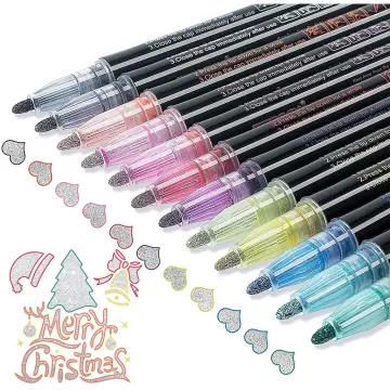 8/12 Colors Outline Metallic Markers Double Line Magic Shimmer