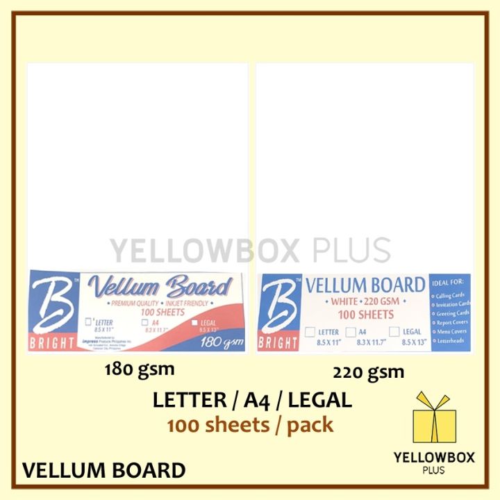 100pcs White Vellum Board Paper A4 letter Long Legal size 180 gsm 220 ...