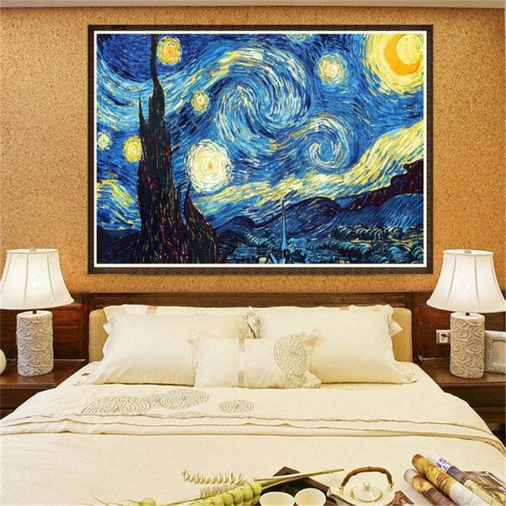 starry-night-5d-เต็มเจาะรูปภาพปักเพชร-diy-งานปักครอสติช