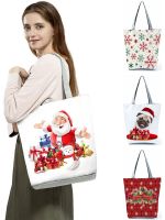 [Baozhihui]Santa Claus Women 39; S Gift Tree พิมพ์กระเป๋าถือ Christmas Girl Tote ความจุสูง Eco Reusable Shopping Bag กระเป๋าสะพายแฟชั่น