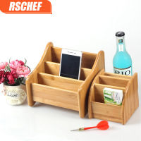 3 Grid Bamboo Remote Control Storage Box Stationery Remote Control Headphone Cable Cell Phone Desktop Storage Box Organizer