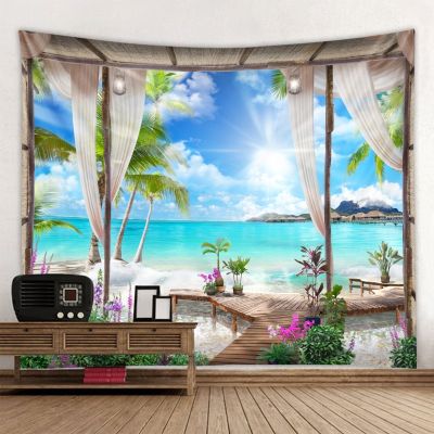 【CW】﹍♝┅  Seaside beach natural beauty tapestry high-definition printing wall dormitory decoration hanging cloth
