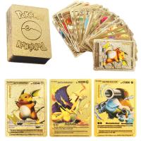【LZ】 59pcs Pokemon Metal Card Gold Charizard Gx Vmax Energy Card Charizard Pikachu Rare Collection Battle Trainer Card Child Toys