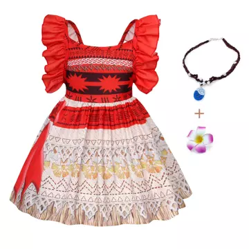 Kids Moana Costume for Girls Straps Backless Vaiana Summer Dress Wig  Children Baby Clothes Carnival Christmas Birthday Attire