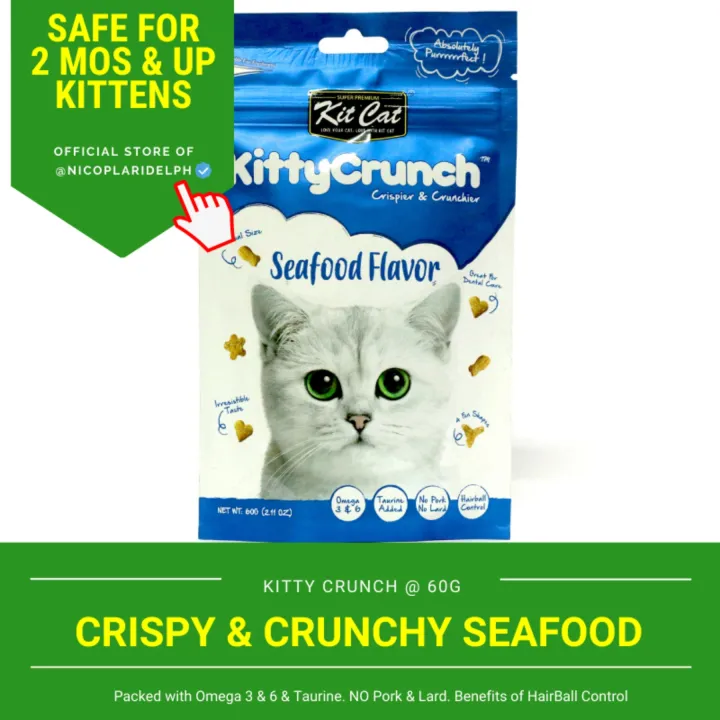 Kit Cat Kitty Crunch Seafood Flavor Cat Treat with Omega 3 and 6