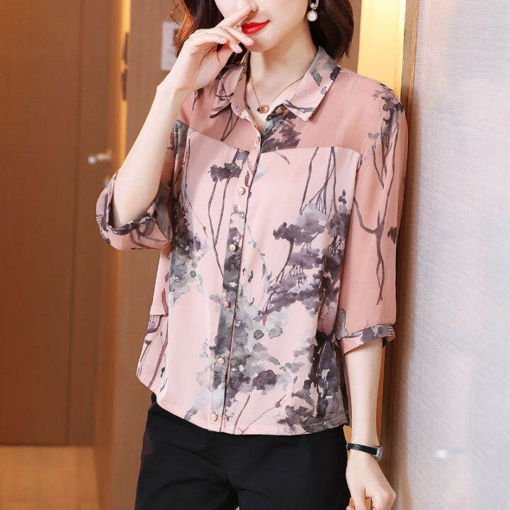 womens-2022-shirts-plus-size-chiffon-blouse-new-style-cardigan-3-4-sleeve-noble-wife-fashion-goddess-workwear-trend