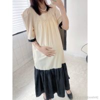 ☬卐 ocehrk coreano bloco cor maternidade vestido tamanho quadrado gola mulher grávida fishtail estilo formal gravidez roupas