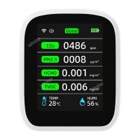 CO2 8ใน1เมตรอุณหภูมิดิจิทัลเครื่องวัดความชื้นคาร์บอนไดออกไซด์เม็ด PM2.5เครื่องตรวจจับ HCHO Wifi เครื่องมือตรวจสอบหน้าจอที่มีคุณภาพอากาศ