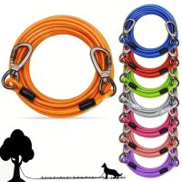 Dog Tie Out Cable 10-50FT Dog Runner for Yard Steel Wire Dog Cable with Durable Superior Clips Pink Dog Chains