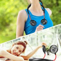 kipas Hands Free Mini Neck Band Portable Mini Air Fan With Neckband Dual Fan USB rechargeable necklace