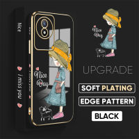 เคส PMP เคสสำหรับ Vivo Y02A Y02T การ์ตูนฟรีสายคล้องสาวน่ารักขอบสี่เหลี่ยมลายเคสโทรศัพท์ชุบหรูหราเคลือบเคสโทรศัพท์นิ่ม