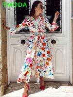 【YF】 TMODA 2023 Summer Women Vintage Floral Print Dress With Bow Female Sashes Midi Shirt Chic Casual Slim Vestidos Mujer