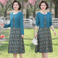 ☄ Middle-aged mother western style long-sleeved dress big yards in the elderly womens false two long skirt 2022 render skirt