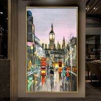 City Building ภาพวาดสีน้ำมันบนผ้าใบ-Modern Abstract Wall Picture สำหรับตกแต่งบ้านโปสเตอร์ Fresco ภาพสี-Popular Wall Art