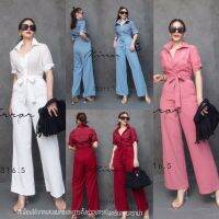 (นางแบบใส่ชุดขาย) SM WavY wavE Embroided JumpsuiT จั้มสูทสีพื้น ชุดติดกันขายาว เรียบเก๋ สุภาพด้านบนเป็นเสื้อเชิ้ตปักฉลุ กางเกงขากระบอกทรงสวย