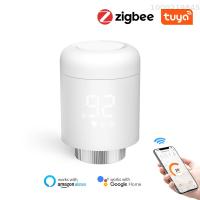 เซ็นเซอร์อัจฉริยะ Tuya Zigbee วาล์วควบคุมอุณหภูมิหม้อน้ำอัจฉริยะไร้สายโทรศัพท์มือถือควบคุมแอปอุปกรณ์ควบคุมอุณหภูมิเทอร์โมสตัดทำความร้อนที่บ้านเทอร์มอสแตตหม้อน้ำเข้ากันได้กับ Amazon Alexa Google Home