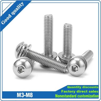 1/50 M3 M4 M5 M6 M8 304 A2 Stainless Steel Hexagon Hex Socket Button Head SEM Screw Flat With Washer Spring Gasket Assemble Bolt Nails  Screws Fastene