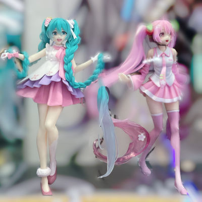 20เซนติเมตร H Atsune Miku รูปอะนิเมะ Kawaii สีเขียวผมยาวและตาโตเสมือนนักร้องสาว C Ollectable พีวีซีของเล่นรุ่นโต๊ะเครื่องประดับ