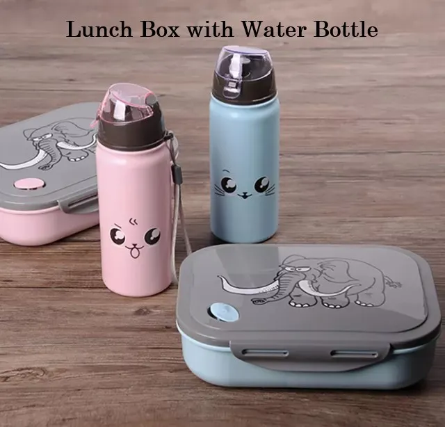 Portable Lunch Box with 400ml Water Bottle Set Multi-compartments Food