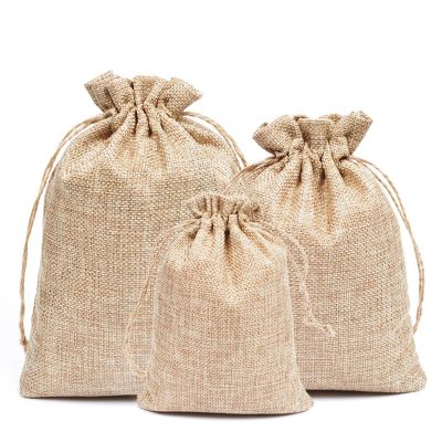 5pcs Natural Jute Burlap Linen Drawstring Gift Bags Christmas Halloween Wedding Birthday Party Candy Box Chocolate Wrapping Bags Gift Wrapping  Bags