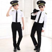 Childrens Captain Costume Stewardess Cosplay Uniform Pilot Costumes Carnival Halloween Party Aircraft 90-160cm for kid 2022