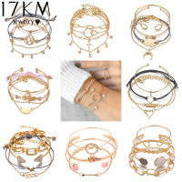 17KM แฟชั่น Vintage ลูกปัดเสน่ห์ DIY สร้อยข้อมือส่วนบุคคล Multi Layer สร้อยข้อมือทองผู้หญิง Shell Star อัญมณีรูปพระจันทร์อุปกรณ์เสริม