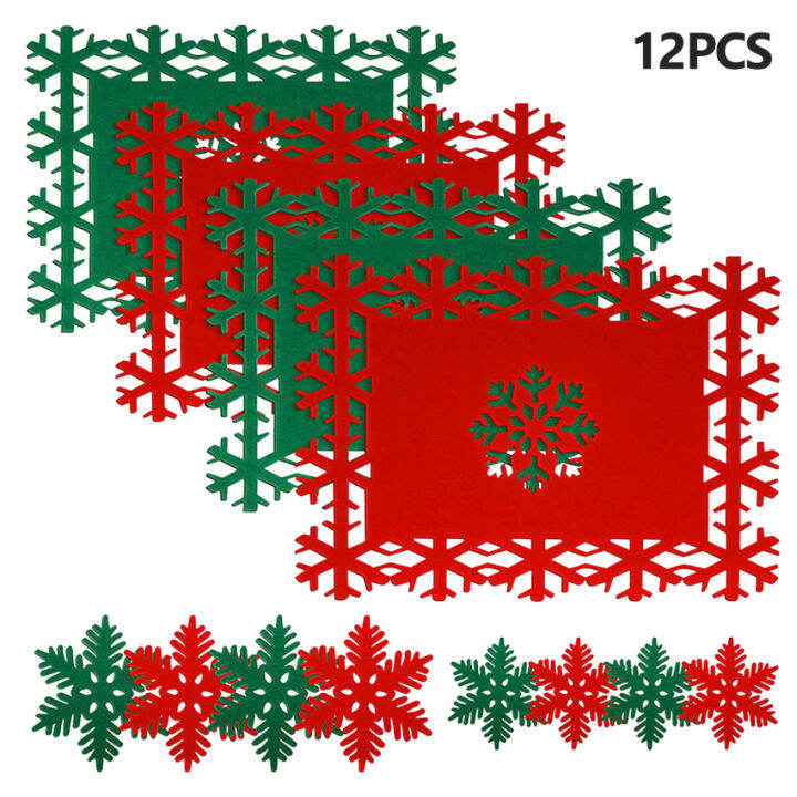 คลังสินค้าพร้อม-แผ่นรองจานคริสต์มาสชุด12แผ่นรองโต๊ะและที่รองแก้วเครื่องดื่มเสื่อถ้วยสำหรับโต๊ะรับประทานอาหาร-ชุดโต๊ะรับประทานอาหารล้างทำความสะอาดได้-placemats-โต๊ะรับประทานอาหารและรถไฟเหาะสำหรับคริสต์