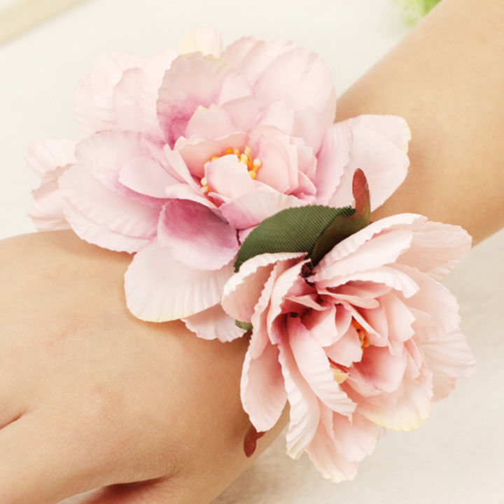 sanwood-ไม้พาย-กำไลข้อมือดอกไม้ประณีตปรับผ้าสวยงามกำไลข้อมือดอกไม้มือสำหรับช่อดอกไม้งานแต่งงานจำลอง