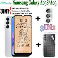 BLKNAIM (3-In-1) สำหรับ Samsung Galaxy A05s/ Galaxy A05ฟิล์มเซรามิกเคลือบแบบเต็มหน้าจอ + ฟิล์มป้องกันกล้อง + มาสก์หน้าหลังคาร์บอนไฟเบอร์3D