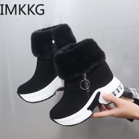 ผู้หญิงข้อเท้า Boot Warm Plush ฤดูหนาวรองเท้าผู้หญิง Wedges Boots รองเท้าส้นสูงสุภาพสตรี Boot ผู้หญิง Snow Boots