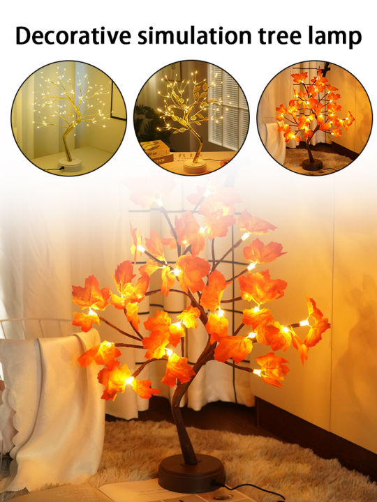โคมไฟรูปต้นไม้พลังแบตเตอรี่-โคมไฟตั้งโต๊ะใบเมเปิ้ลสำหรับวันขอบคุณพระเจ้าและไฟคริสต์มาส