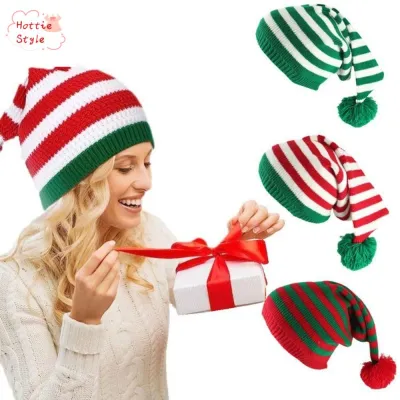 DGJKF หมวกไหมพรม หมวกสุขสันต์วันคริสต์มาส หมวกถักคริสต์มาส สีเขียวสีแดง ซานตาคลอส หมวกหมวกซานต้า เหมาะกับการแต่งตัวทุกสไตล์ สไตล์เกาหลีแบบ ฤดูหนาว/ฤดูใบไม้ร่วง