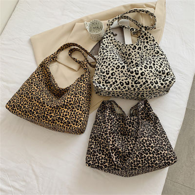 Womens Bag Shopping Canvas Eco Friendly Cotton Handbag Large Capacity Shopping Bags Leopard Shoulder Shopper