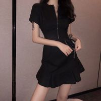 mini dress summer Short sleeve y slim casual black Shortskirt