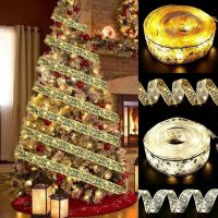 Christmas Ribbon Fairy Light Decoration Christmas Tree Ornaments Led Light For Home 2023 Bows String Lights New Year 2024