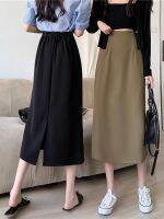 Pear-shaped a-line skirt for women in summer thin large size fat mm slimming covering the crotch mid-length slit suit skirt