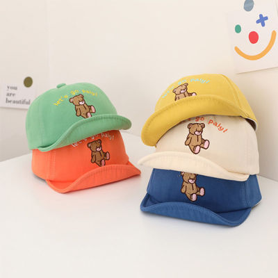 หมวกเบสบอลลายหมีการ์ตูนหมีสำหรับเด็กหญิงเด็กชาย0-2Y หมวกแก็ปแบบปรับได้สำหรับเด็กหมวกบังแดดปักตัวอักษรหมีกลางแจ้งแบบลำลอง
