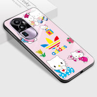 เคส PMP สำหรับ OPPO Reno10 Pro + 5G เคสมือถือการ์ตูนแมวคิตตี้แบรนด์แฟชั่นสำหรับสาวๆกระจกนิรภัยมันวาวเคสโทรศัพท์หลัง