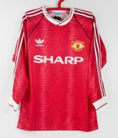 A19 MAN UTD HOME FIRE 1990-1992 แขนยาว RETRO LONG SLEEVED FOOTBALL SHIRT SOCCER JERSEY